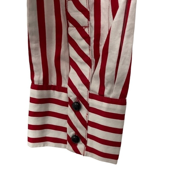 Anne Klein Layered Collar Striped Shirt Sweater | Red | Size M - Picture 4 of 8